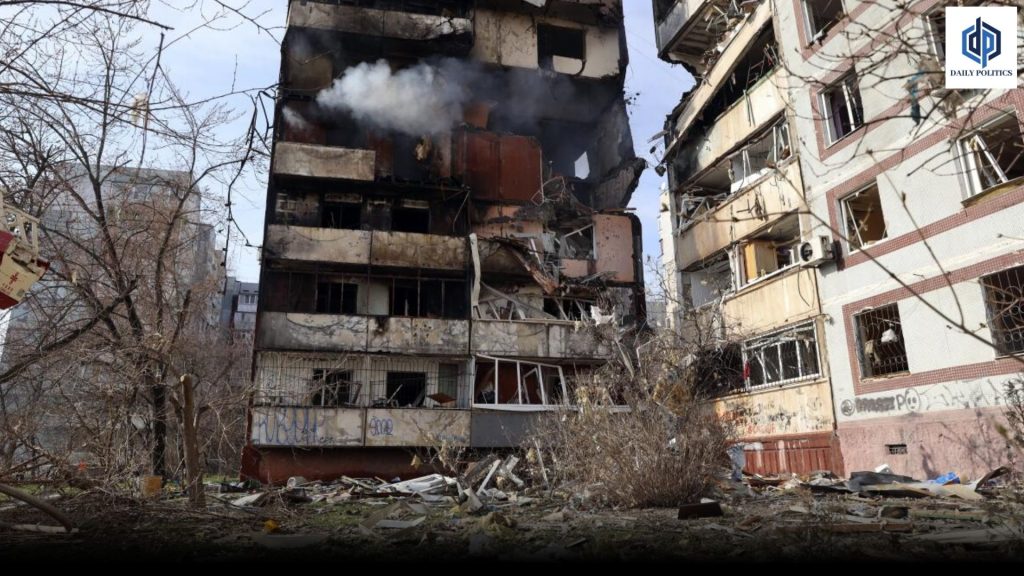 Officials claim that Russian strikes have killed eight people and damaged a residential tower in Kyiv