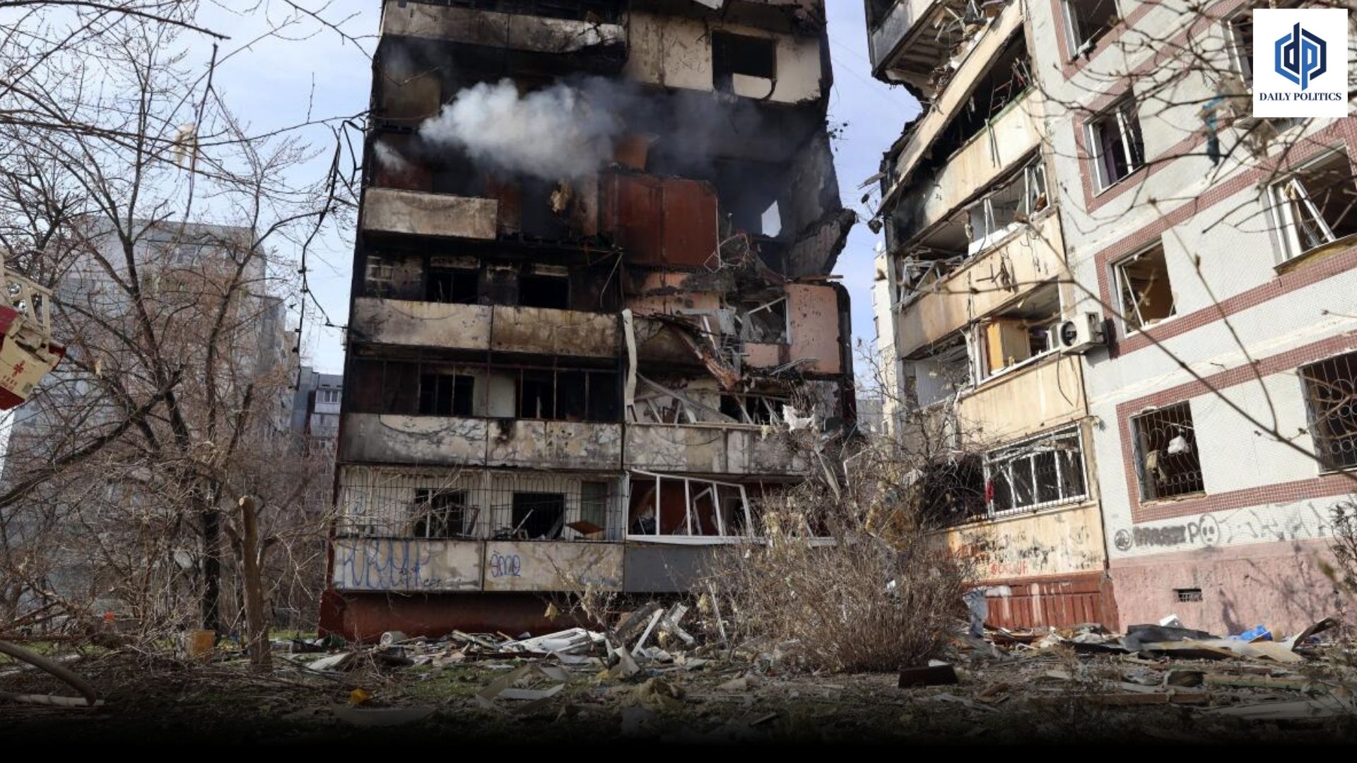 Officials claim that Russian strikes have killed eight people and damaged a residential tower in Kyiv